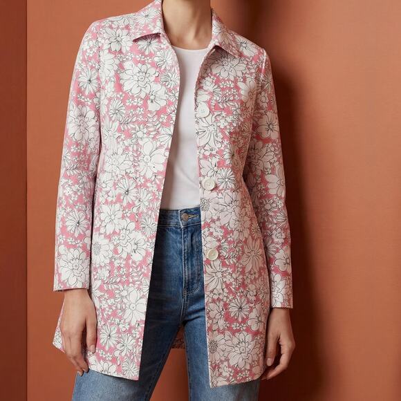 Ann Taylor Jackets & Blazers - Ann Taylor LOFT Pink White Floral Longline Blazer Jacket Car Coat 4P